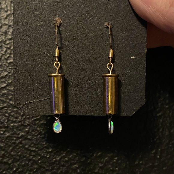 Opal & Bullet Shell Dangles - Picture 2 of 2